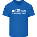 Boobs & Bikes Funny Biker Motorcycle Mens V-Neck Cotton T-Shirt Royal Blue