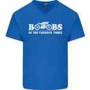 Boobs & Bikes Funny Biker Motorcycle Mens V-Neck Cotton T-Shirt Royal Blue