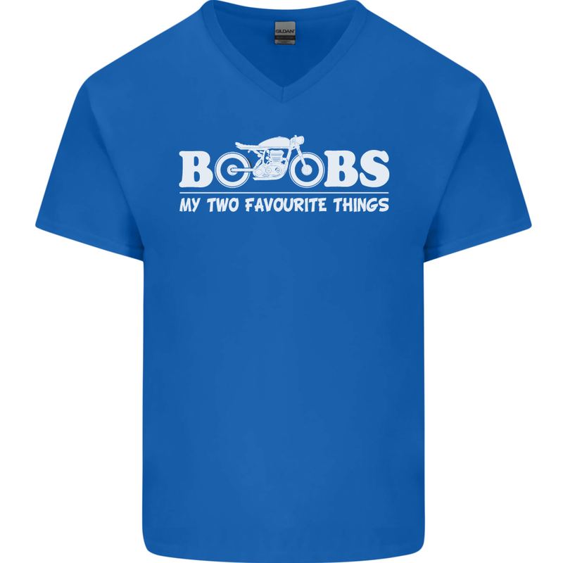 Boobs & Bikes Funny Biker Motorcycle Mens V-Neck Cotton T-Shirt Royal Blue