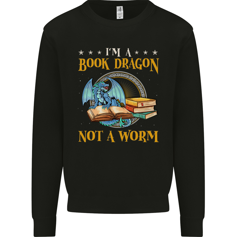 Book Dragon Funny Booklover Reader Worm Kids Sweatshirt Jumper Black