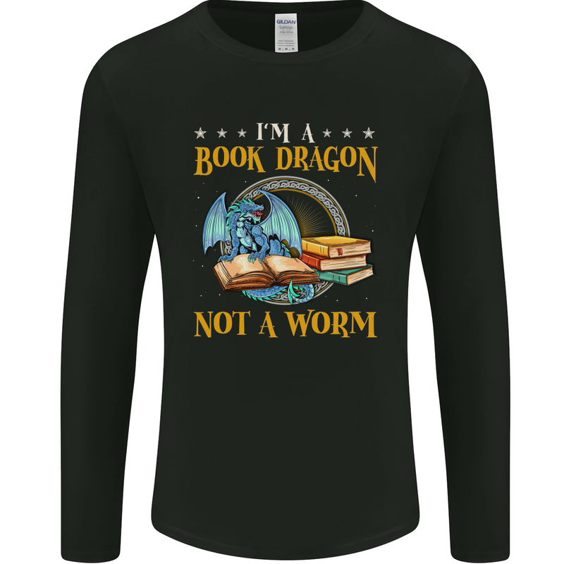 Book Dragon Funny Booklover Reader Worm Mens Long Sleeve T-Shirt Black