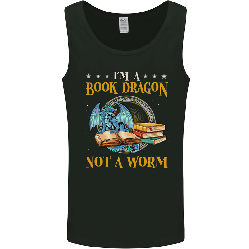 Book Dragon Funny Booklover Reader Worm Mens Vest Tank Top Black
