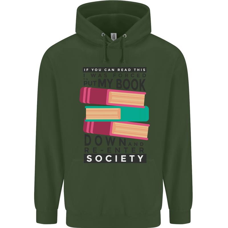 Book Reading Re-Enter Society Funny Childrens Kids Hoodie Forest Green