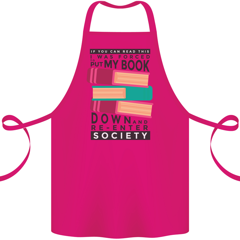 Book Reading Re-Enter Society Funny Cotton Apron 100% Organic Pink
