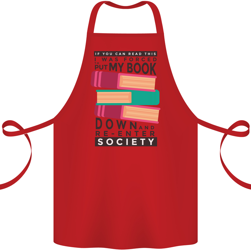 Book Reading Re-Enter Society Funny Cotton Apron 100% Organic Red