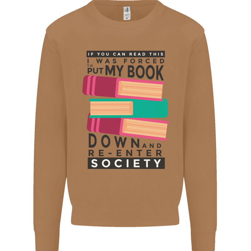 Book Reading Re-Enter Society Funny Mens Sweatshirt Jumper Caramel Latte