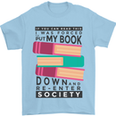 Book Reading Re-Enter Society Funny Mens T-Shirt Cotton Gildan Light Blue