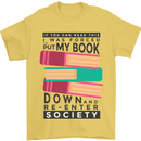 Book Reading Re-Enter Society Funny Mens T-Shirt Cotton Gildan Yellow