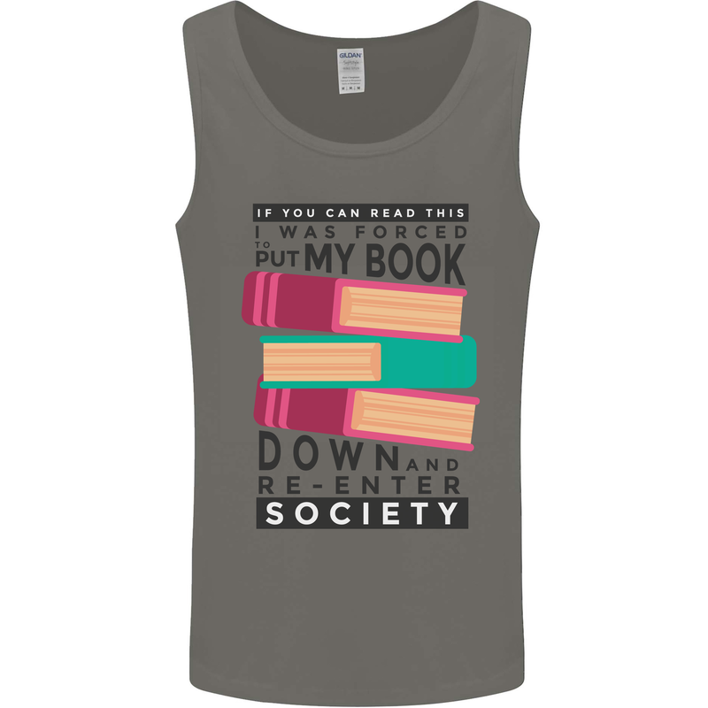 Book Reading Re-Enter Society Funny Mens Vest Tank Top Charcoal