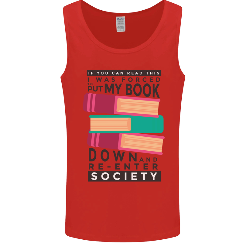 Book Reading Re-Enter Society Funny Mens Vest Tank Top Red