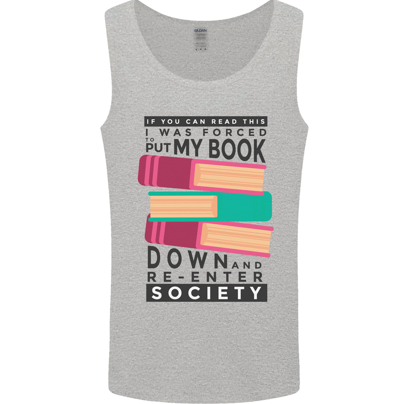Book Reading Re-Enter Society Funny Mens Vest Tank Top Sports Grey
