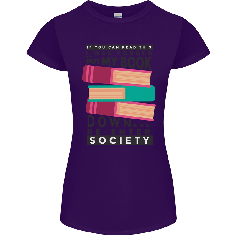 Book Reading Re-Enter Society Funny Womens Petite Cut T-Shirt Purple