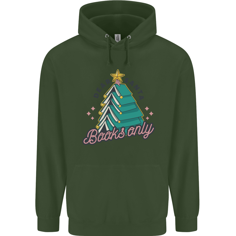 Books Only Christmas Tree Funny Bookworm Childrens Kids Hoodie Forest Green