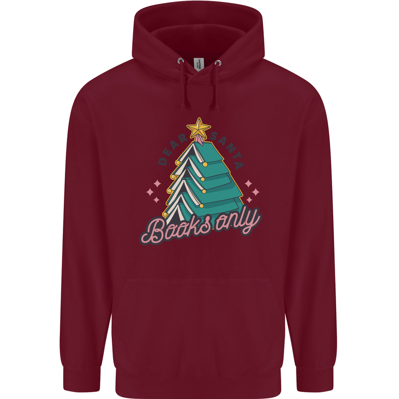 Books Only Christmas Tree Funny Bookworm Childrens Kids Hoodie Maroon