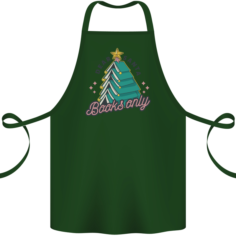 Books Only Christmas Tree Funny Bookworm Cotton Apron 100% Organic Forest Green