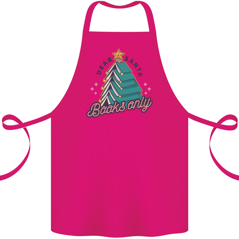 Books Only Christmas Tree Funny Bookworm Cotton Apron 100% Organic Pink