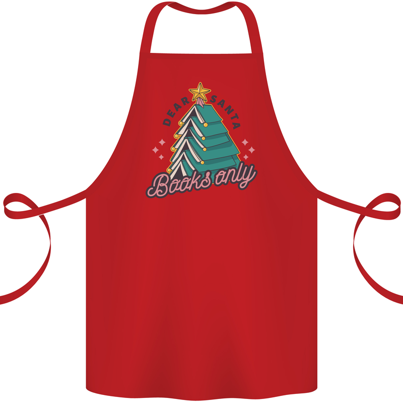 Books Only Christmas Tree Funny Bookworm Cotton Apron 100% Organic Red