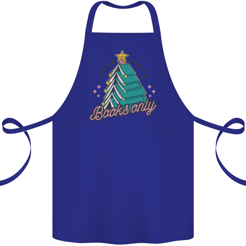 Books Only Christmas Tree Funny Bookworm Cotton Apron 100% Organic Royal Blue