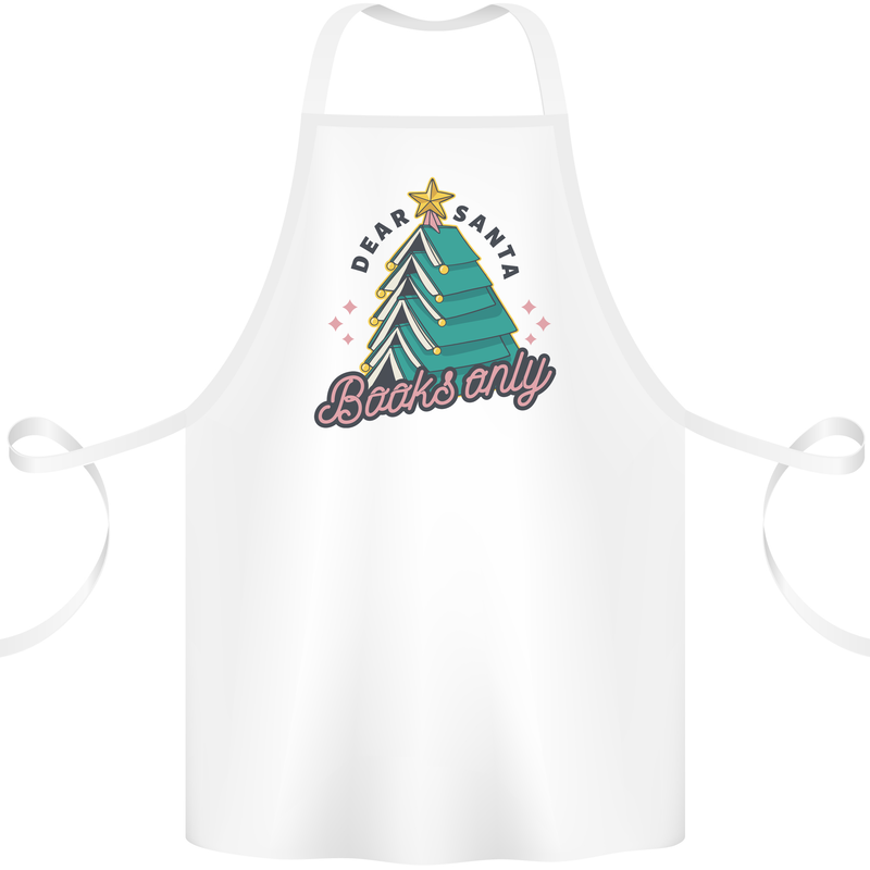 Books Only Christmas Tree Funny Bookworm Cotton Apron 100% Organic White