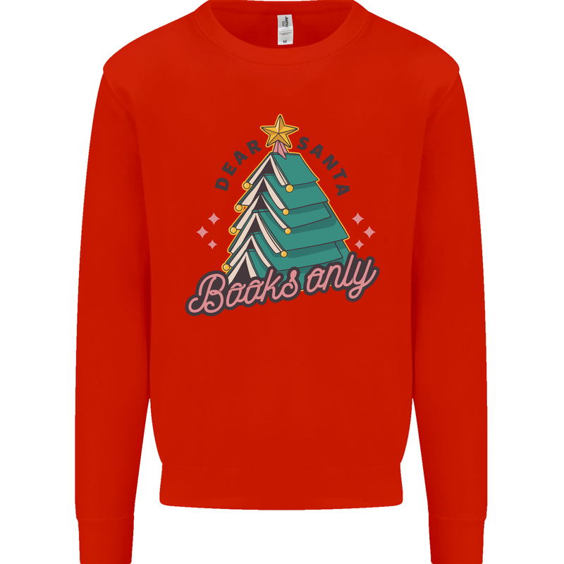 Books Only Christmas Tree Funny Bookworm Mens Sweatshirt Jumper Bright Red