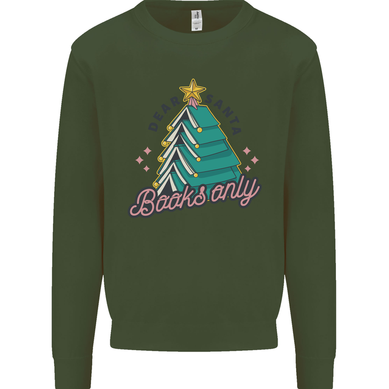 Books Only Christmas Tree Funny Bookworm Mens Sweatshirt Jumper Forest Green