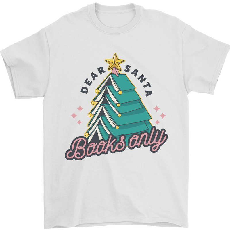 Books Only Christmas Tree Funny Bookworm Mens T-Shirt Cotton Gildan White