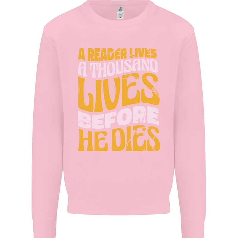 Bookworm Reading a Reader Dies Funny Kids Sweatshirt Jumper Light Pink