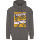 Bookworm Reading a Reader Dies Funny Mens 80% Cotton Hoodie Charcoal