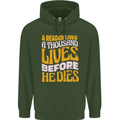 Bookworm Reading a Reader Dies Funny Mens 80% Cotton Hoodie Forest Green