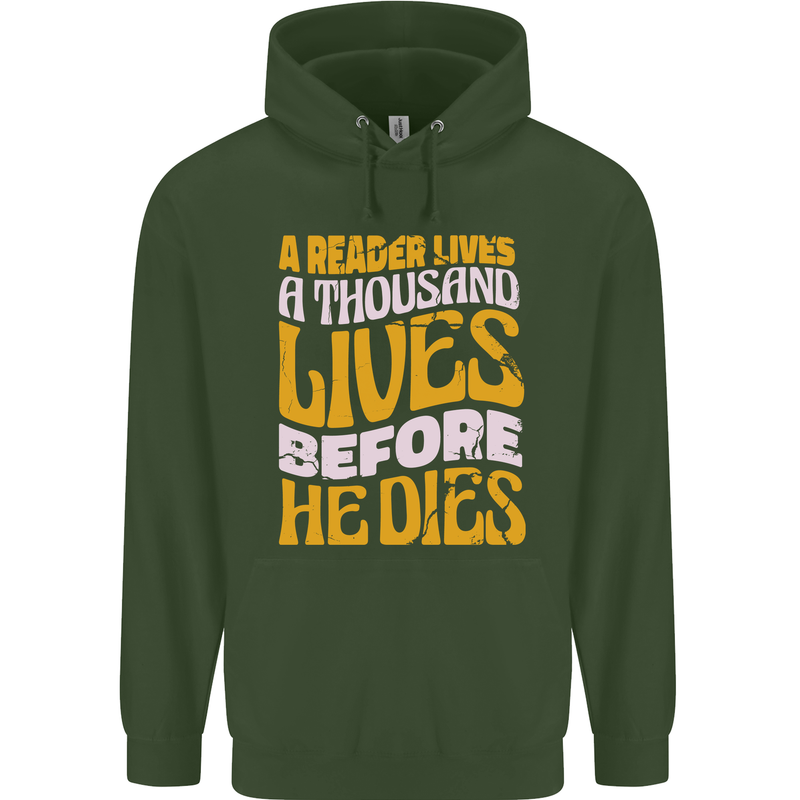 Bookworm Reading a Reader Dies Funny Mens 80% Cotton Hoodie Forest Green