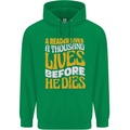 Bookworm Reading a Reader Dies Funny Mens 80% Cotton Hoodie Irish Green