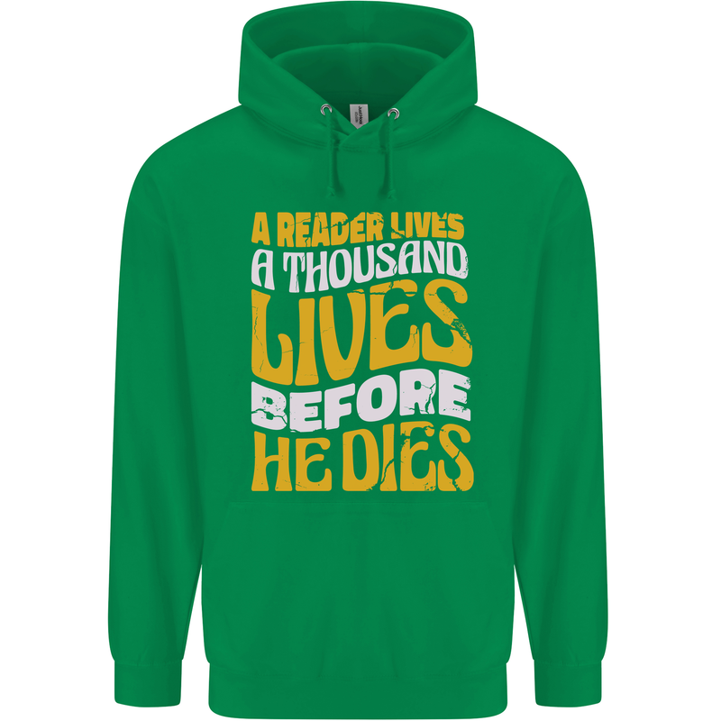 Bookworm Reading a Reader Dies Funny Mens 80% Cotton Hoodie Irish Green