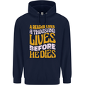 Bookworm Reading a Reader Dies Funny Mens 80% Cotton Hoodie Navy Blue