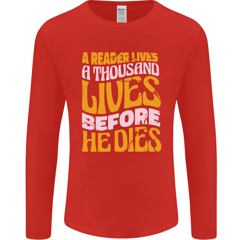 Bookworm Reading a Reader Dies Funny Mens Long Sleeve T-Shirt Red