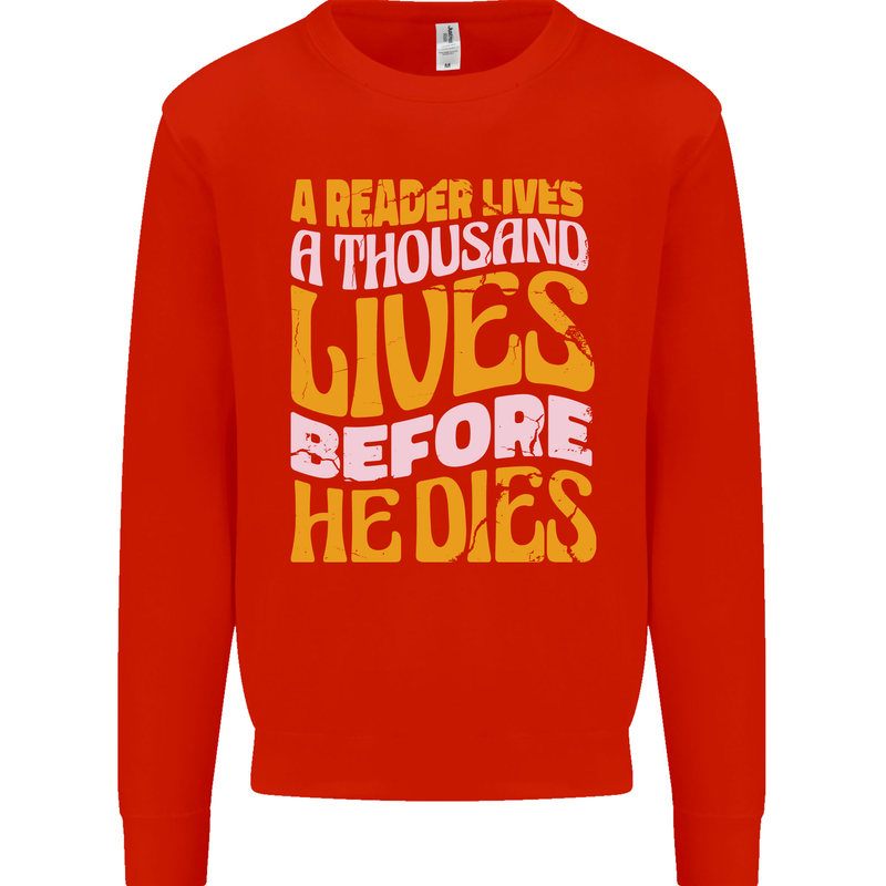 Bookworm Reading a Reader Dies Funny Mens Sweatshirt Jumper Bright Red