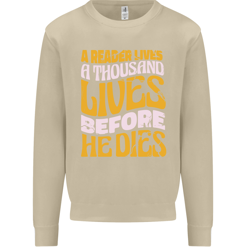 Bookworm Reading a Reader Dies Funny Mens Sweatshirt Jumper Sand