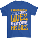Bookworm Reading a Reader Dies Funny Mens T-Shirt Cotton Gildan Royal Blue
