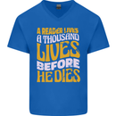 Bookworm Reading a Reader Dies Funny Mens V-Neck Cotton T-Shirt Royal Blue