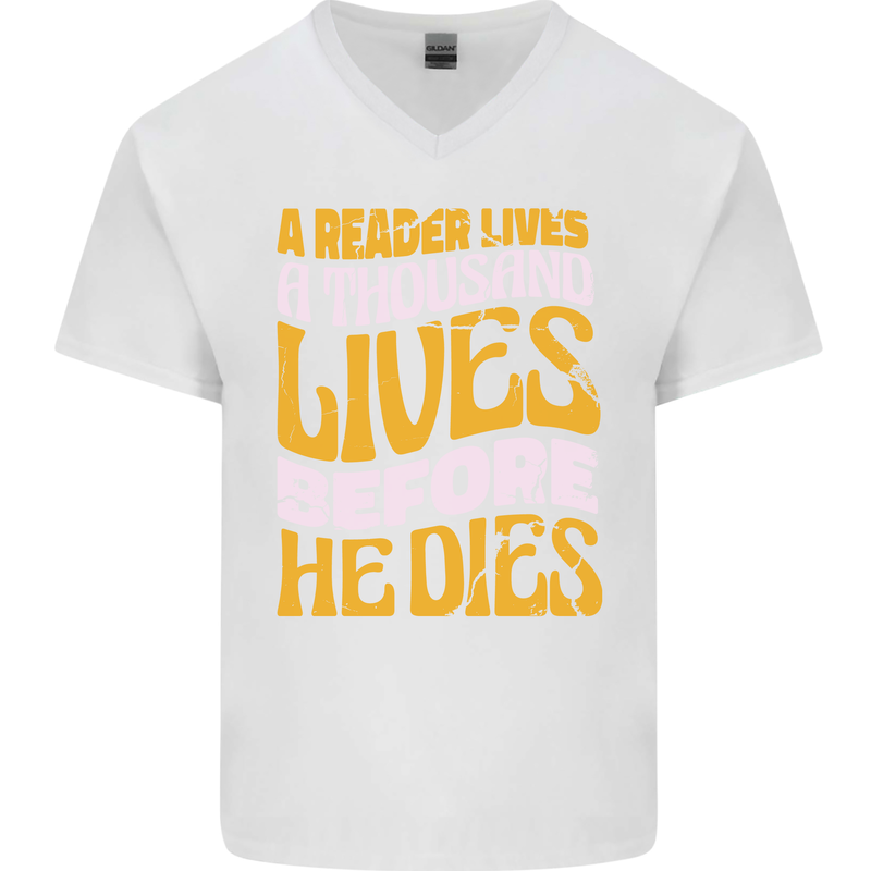 Bookworm Reading a Reader Dies Funny Mens V-Neck Cotton T-Shirt White