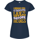 Bookworm Reading a Reader Dies Funny Womens Petite Cut T-Shirt Navy Blue