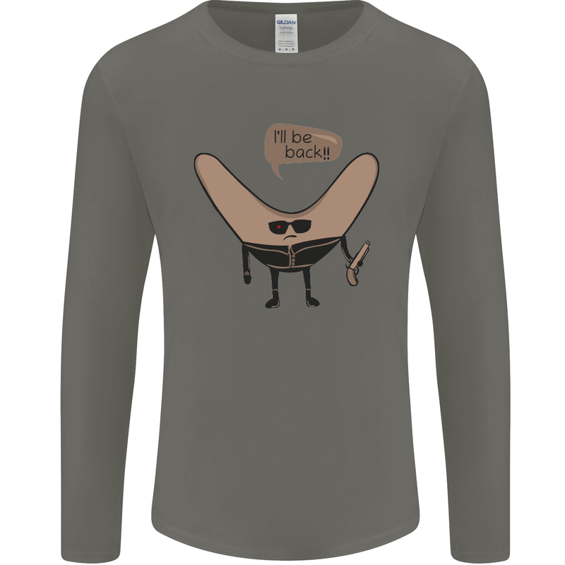 Boomerang Ill Be Back Funny Movie Parody Mens Long Sleeve T-Shirt Charcoal
