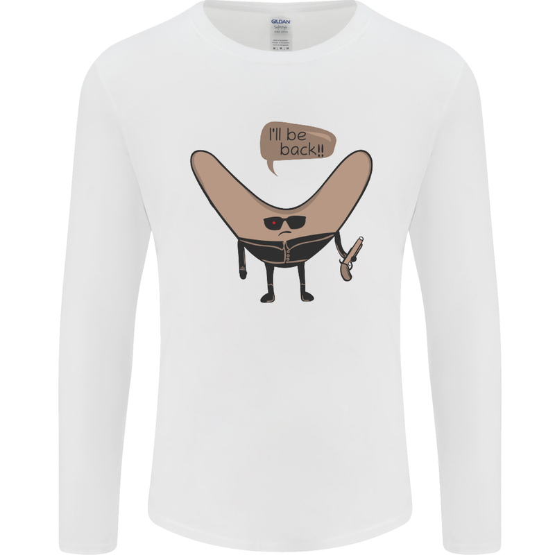 Boomerang Ill Be Back Funny Movie Parody Mens Long Sleeve T-Shirt White