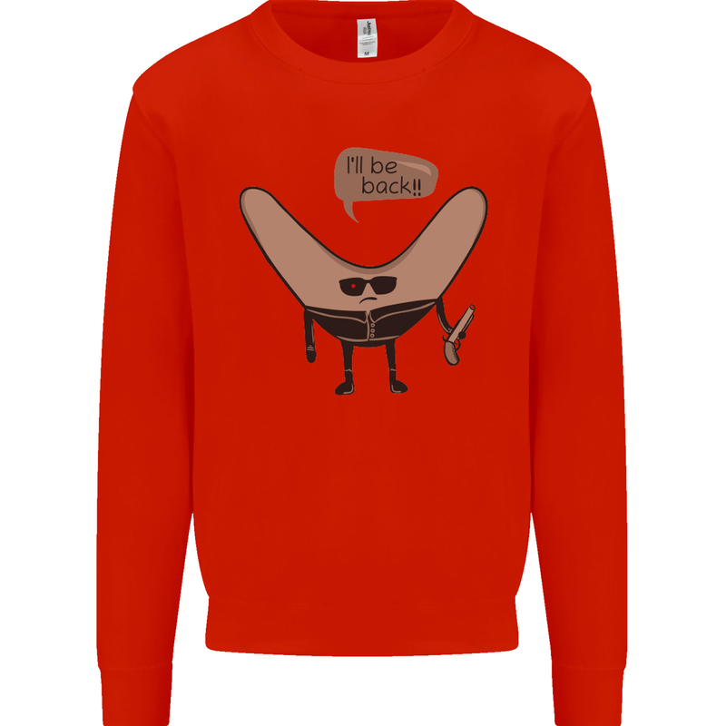 Boomerang Ill Be Back Funny Movie Parody Mens Sweatshirt Jumper Bright Red