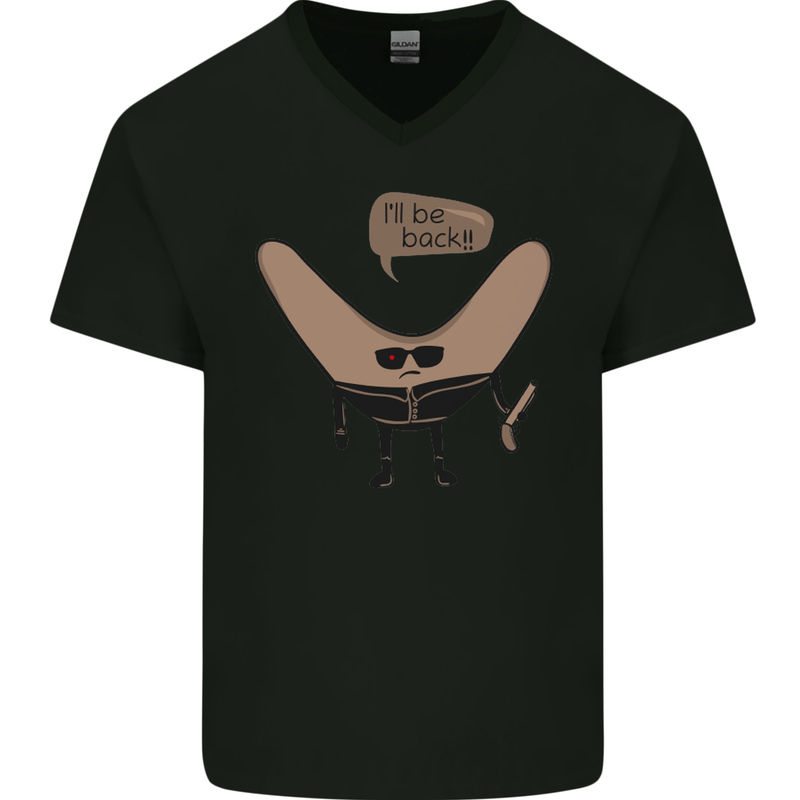 Boomerang Ill Be Back Funny Movie Parody Mens V-Neck Cotton T-Shirt Black