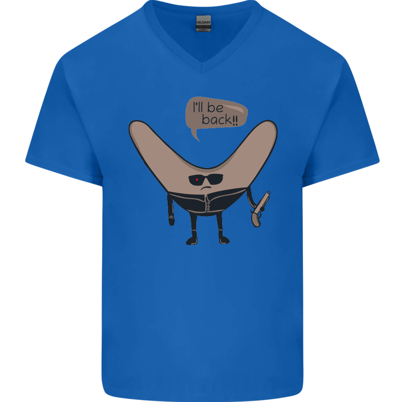 Boomerang Ill Be Back Funny Movie Parody Mens V-Neck Cotton T-Shirt Royal Blue