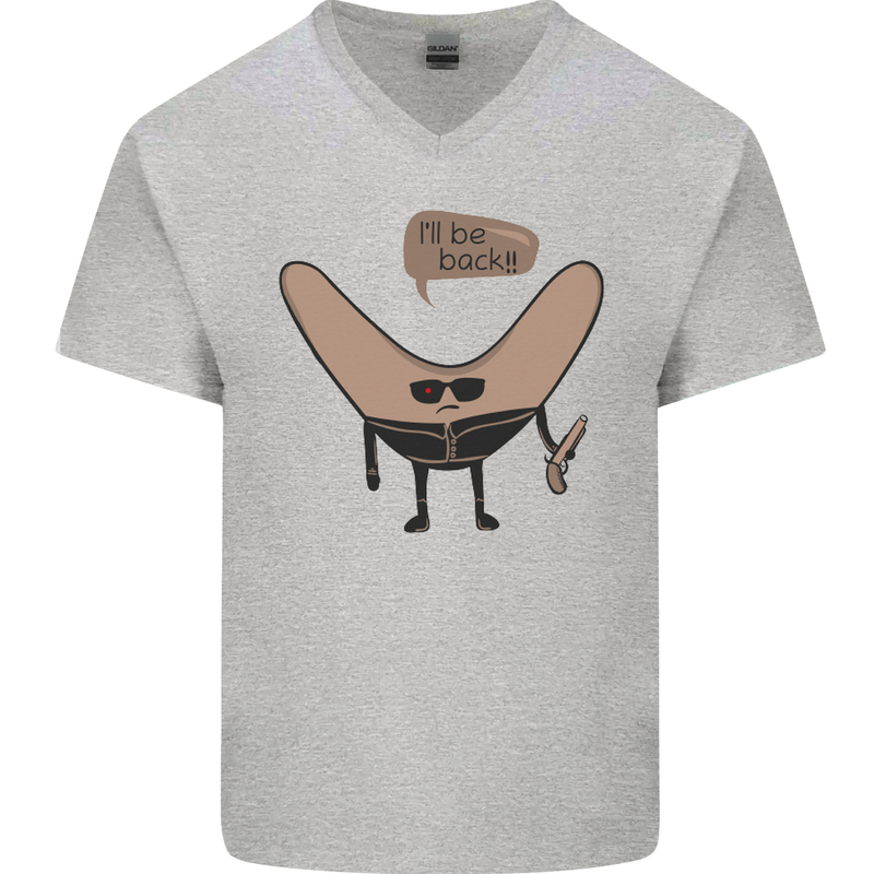 Boomerang Ill Be Back Funny Movie Parody Mens V-Neck Cotton T-Shirt Sports Grey