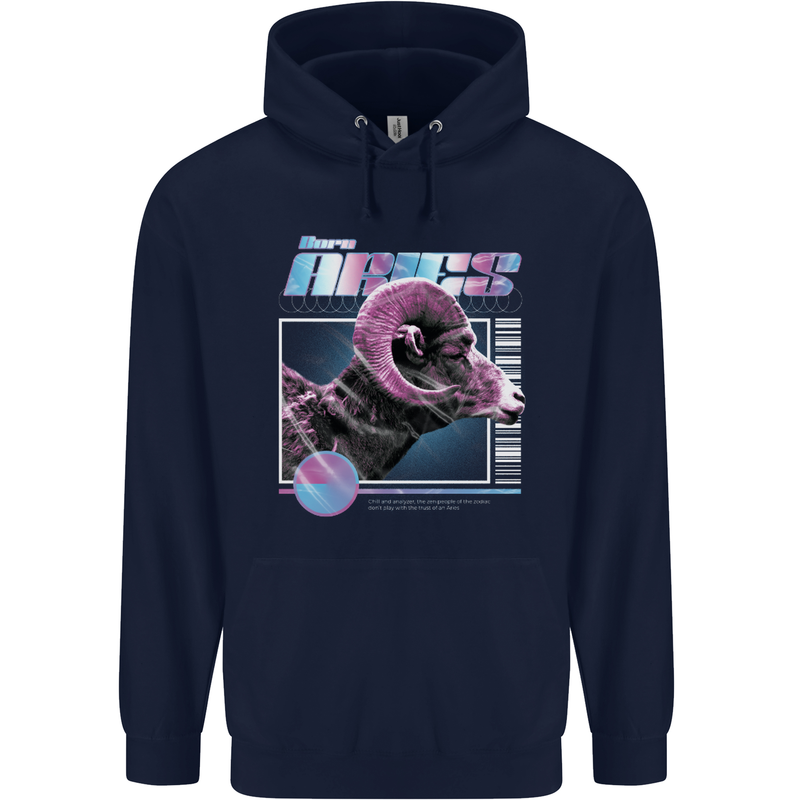 Born Aries Birthday Star Sign Childrens Kids Hoodie Navy Blue
