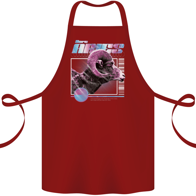 Born Aries Birthday Star Sign Cotton Apron 100% Organic Maroon
