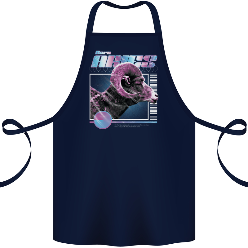 Born Aries Birthday Star Sign Cotton Apron 100% Organic Navy Blue