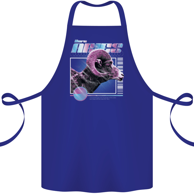 Born Aries Birthday Star Sign Cotton Apron 100% Organic Royal Blue